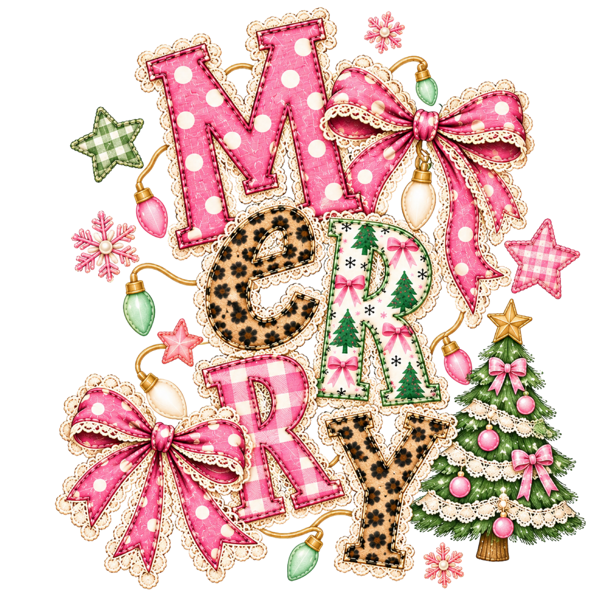 Retro Lace Merry Christmas Adult DTF Transfer (11 inch)