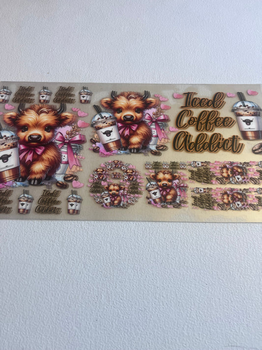 Iced Coffee Addict Cow 6 In 1 UV DTF Wrap