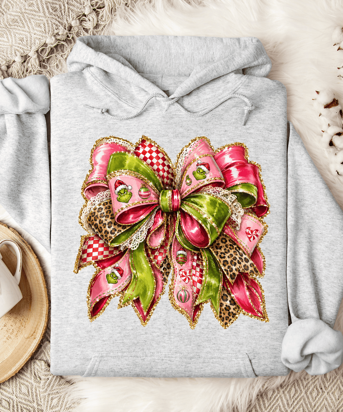 Pink Green Christmas Bow Adult DTF Transfer (11 inch)