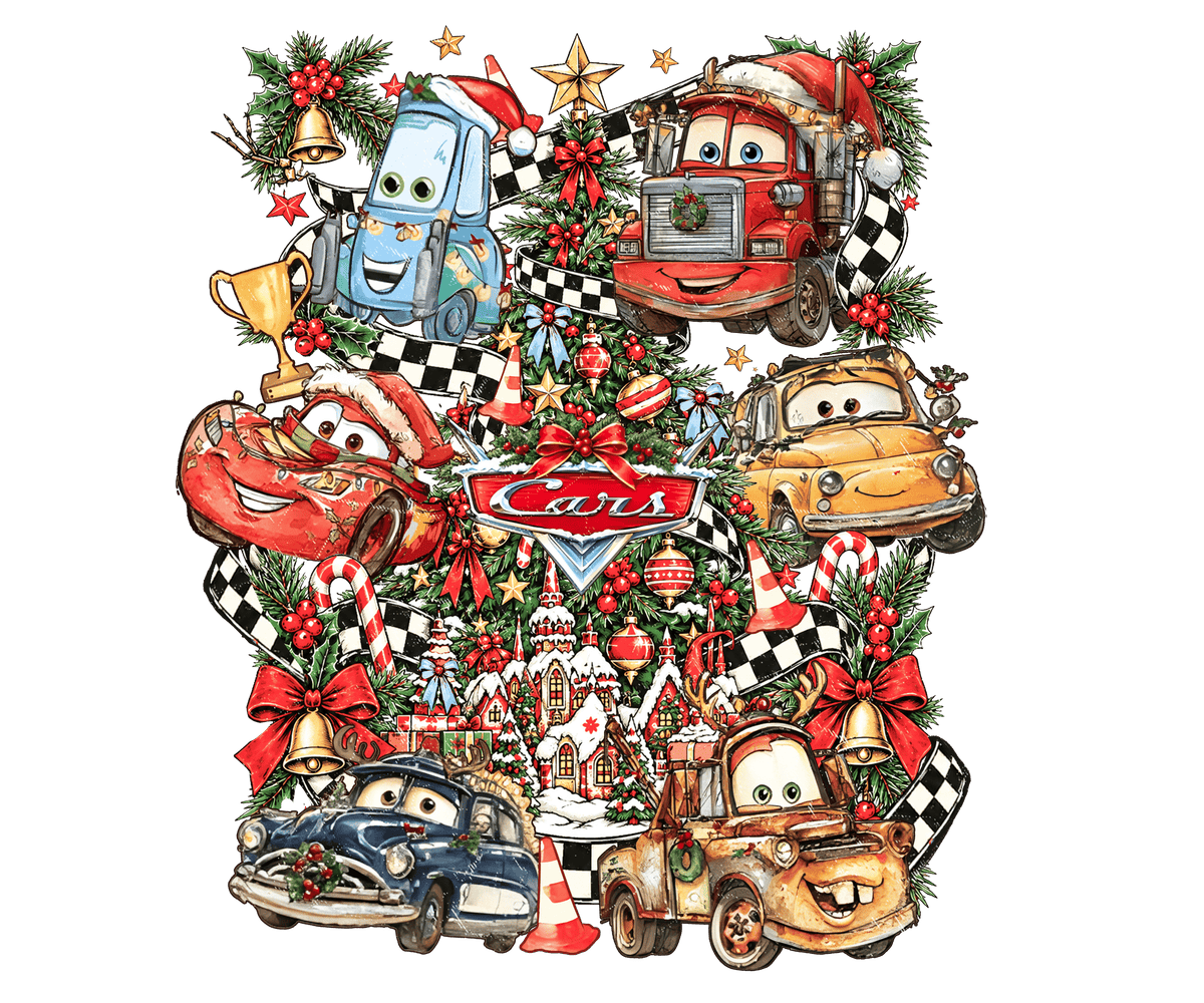 Merry Christmas Race Cars Youth DTF Transfer (9 inch)