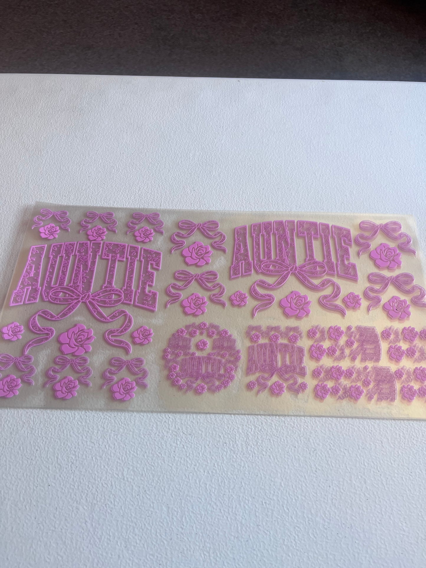 Pink Auntie Lace Bow 6 In 1 UV DTF Wrap