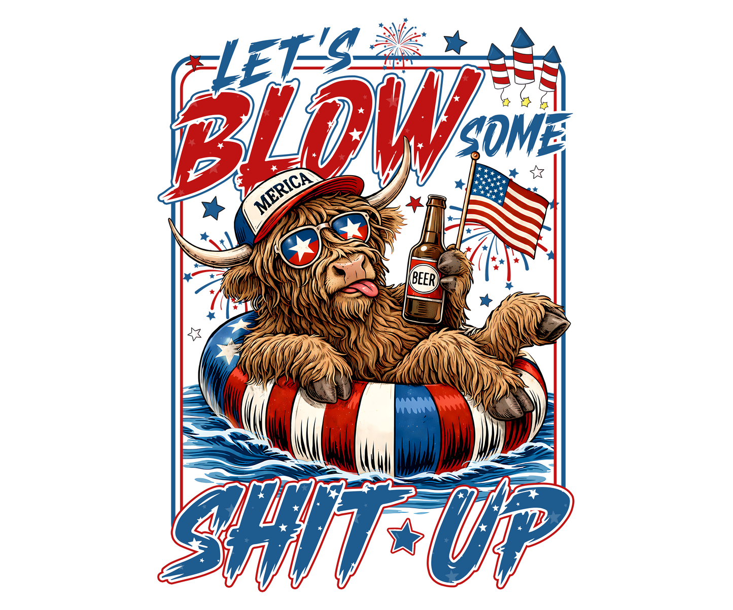 4th Of July Highland Cow Adult DTF Transfer (11 inch)