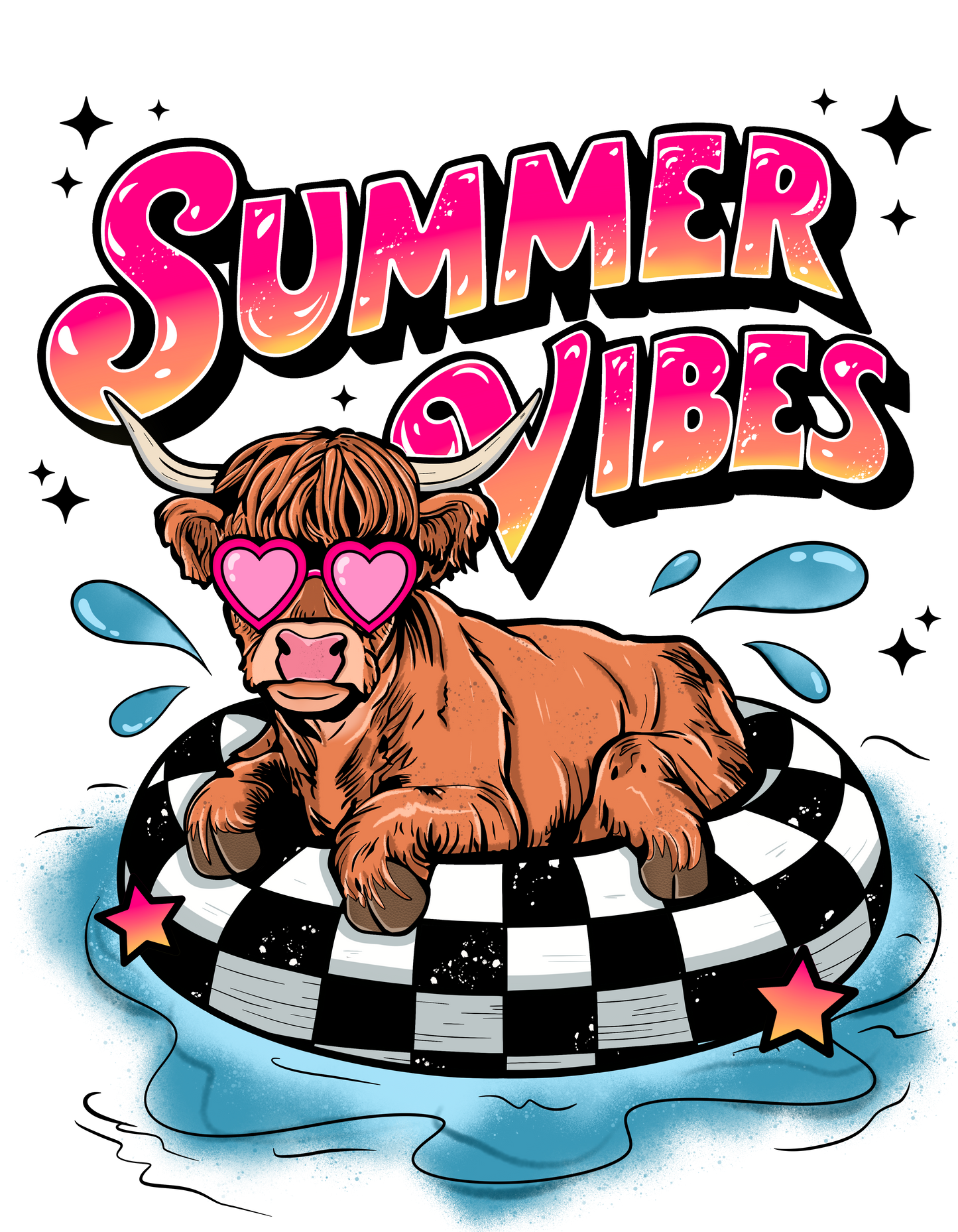 Summer Vibes Cow Adult DTF Transfer (11 inch)