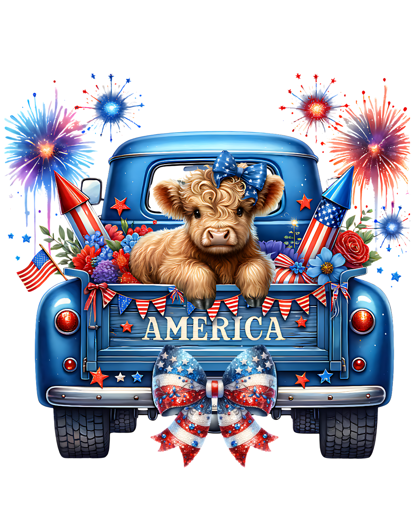 4th Of July Cow In A Truck Adult DTF Transfer (11 inch)
