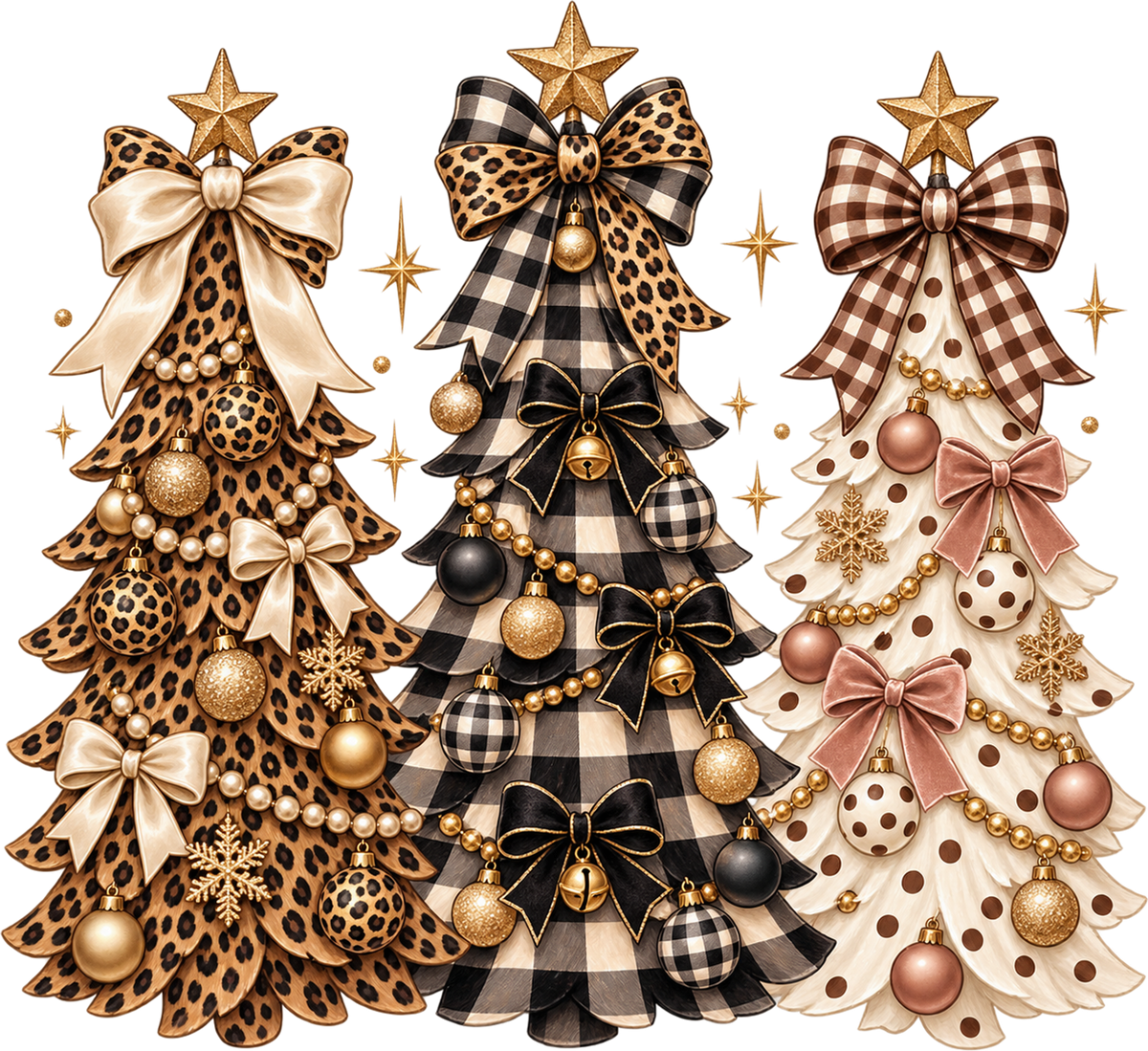 Howdy Gold Christmas Trees Adult DTF Transfer (11 inch)